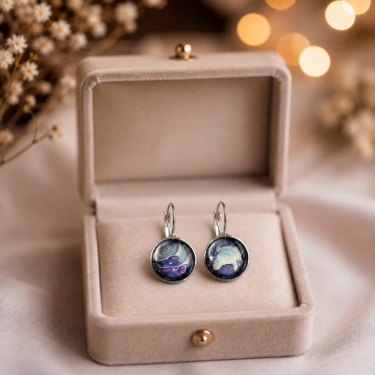 Handmade Hand-Painted Hypoallergenic Fluid Art Huggie Style Earrings. Unique. One of a Kind.
