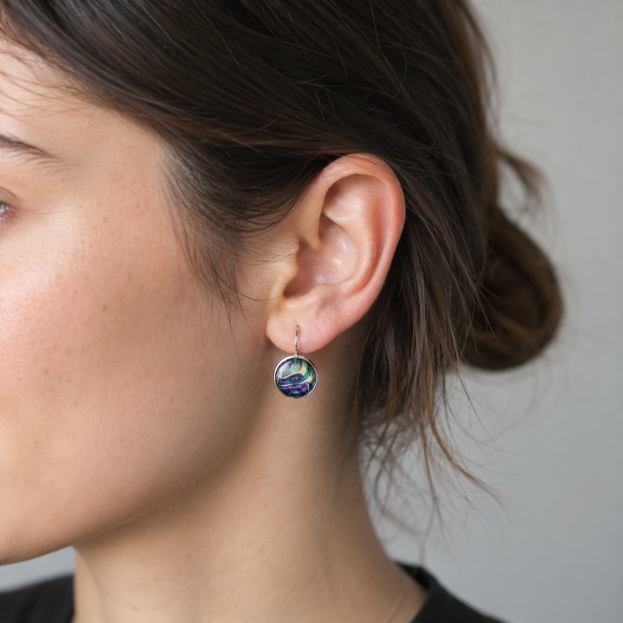 Handmade Hand-Painted Hypoallergenic Fluid Art Huggie Style Earrings. Unique. One of a Kind.