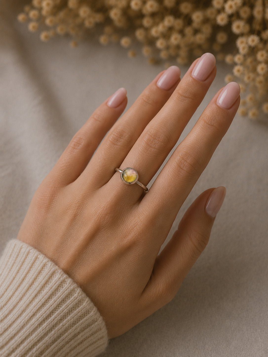 Handmade Hypoallergenic Hand-Painted Stainless Steel Adjustable Ring. One of a Kind.