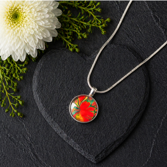 Hypo Allergenic, Hand Painted, Stainless Steel Round Pendant Necklace, Unique, Allergy Safe, Nickel Free, One Of A Kind