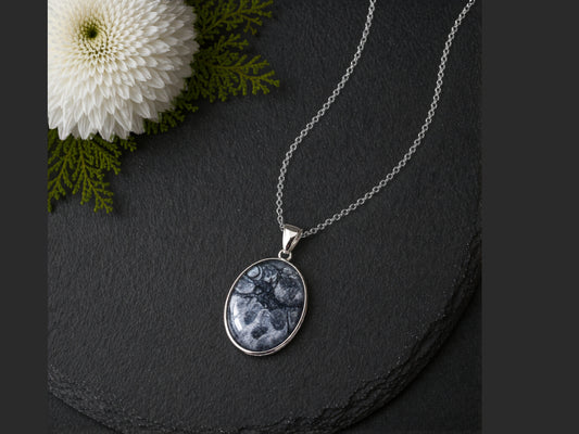Handmade Fluid Art Oval Pendant Necklace With Chain. Hypoallergenic. One Of A Kind.