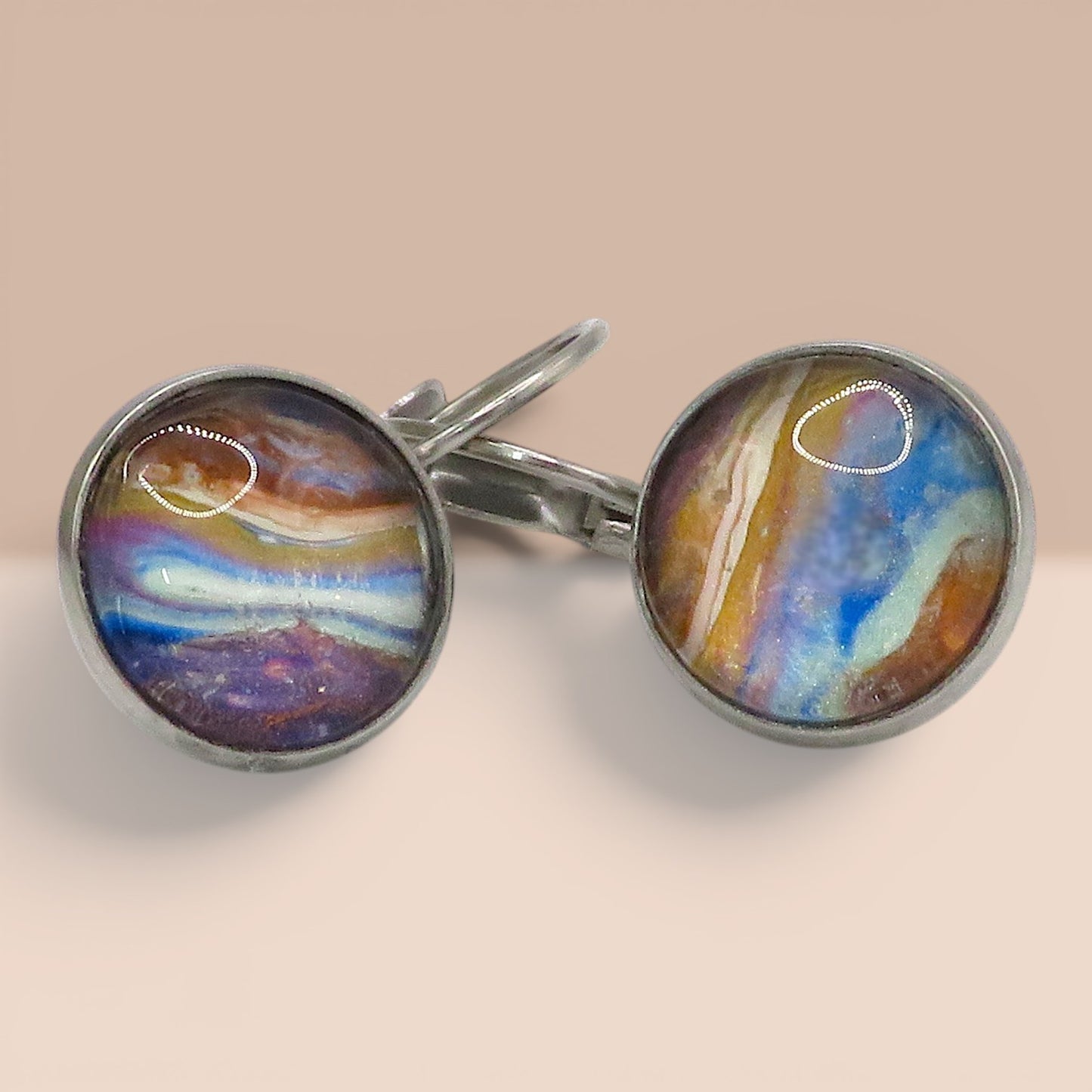 Handmade Hand-Painted Fluid Art Huggie Drop Earrings, Hypoallergenic Stainless Steel, Unique. One Of A Kind
